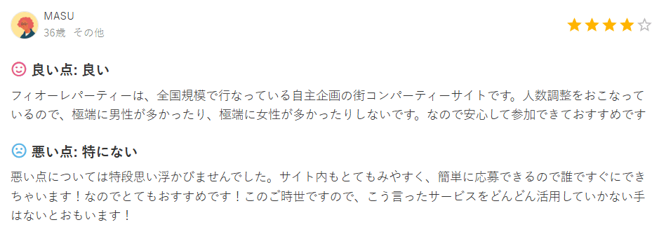 男性 口コミ フィオーレパーティー