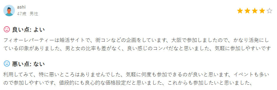 男性 口コミ フィオーレパーティー
